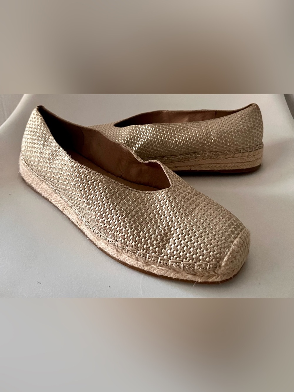 Eileen Fisher Petals Metallic Woven Espadrille Ballet Flats Women's 11 Gold